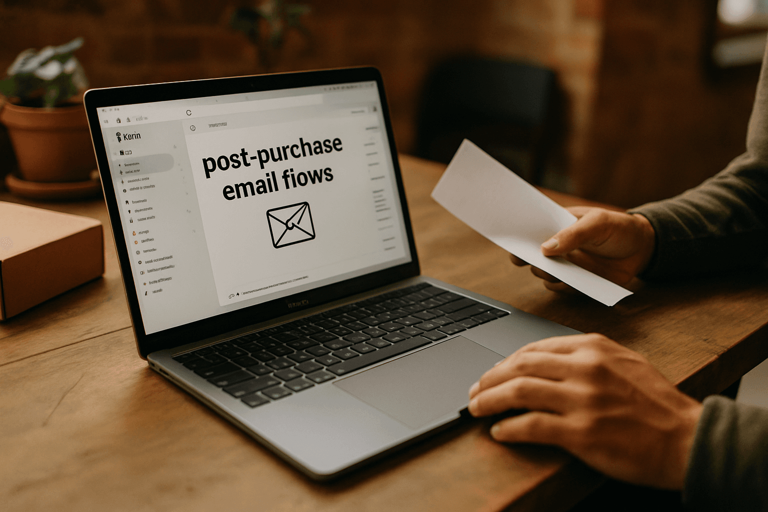 Professional photograph illustrating post-purchase email flows — cover image for "9 Post-Purchase Email Flows Every DTC Brand Running Klaviyo Should Activate Before a Customer Buys Again" on Loyal Send